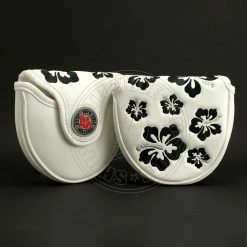 19th Hole Custom Shop Hibiscus Mallet Putter Head Cover, Heel Shafted, White