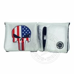 19th Hole Custom Shop US Flag Punisher Skull High-MOI Mallet Putter Headcover, RH, Silver