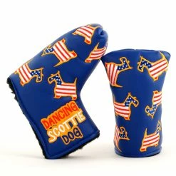 19th Hole Custom Shop US Flag Dancing Scottie Dog Head Cover For Blade And Midsize Mallet Putter, Blue