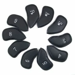 19th Hole Custom Shop 10 Pc/Set PU Golf Iron Club Head Cover, I3-i9, SW, AW, PW, Black