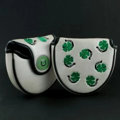 19th Hole Custom Shop 4-Leaf Clover And Horseshoe Mallet Putter Head Cover, Heel Shafted, White