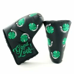 19th Hole Custom Shop Clover And Horseshoe Head Cover For Blade And Midsize Mallet Putter, Black