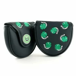 19th Hole Custom Shop 4-Leaf Clover And Horseshoe Mallet Putter Head Cover, Heel Shafted, Black