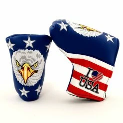 19th Hole Custom Shop Bald Eagle Head & I Love USA Head Cover For Blade And Midsize Mallet Putter