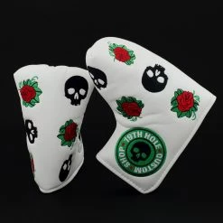 19th Hole Custom Shop Skull And Rose Head Cover For Blade And Midsize Mallet Putter, White