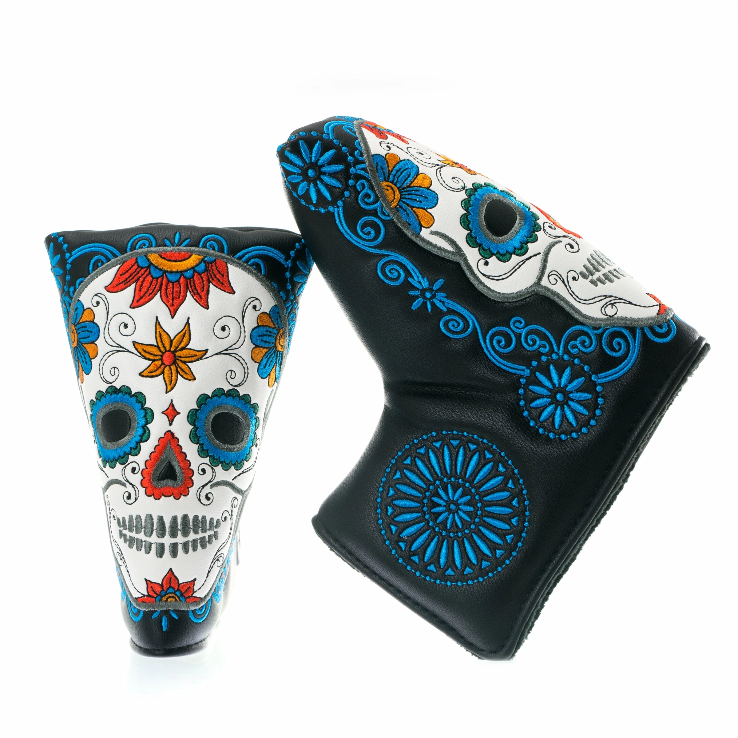 19th Hole Custom Shop Dia De Los Muertos Sugar Skull Blade And Mid Mallet Putter Headcover, Black 3 19th Hole Custom Shop Dia De Los Muertos Sugar Skull Blade And Mid Mallet Putter Headcover, Black