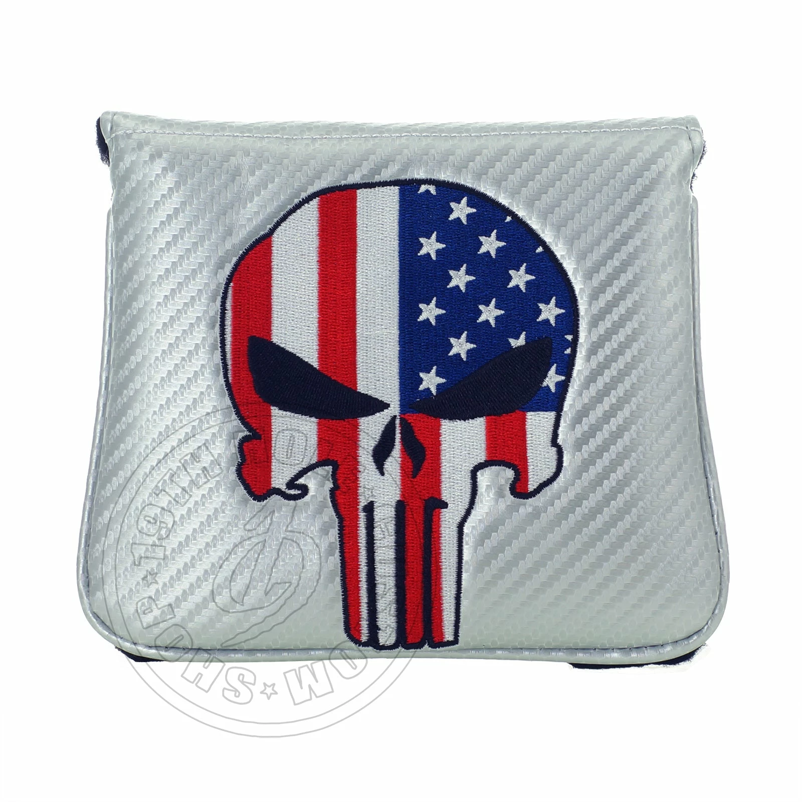 19th Hole Custom Shop US Flag Punisher Skull High-MOI Mallet Putter Headcover, RH, Silver 4 19th Hole Custom Shop US Flag Punisher Skull High-MOI Mallet Putter Headcover, RH, Silver - Image 2
