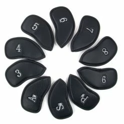 19th Hole Custom Shop 10 Pc/Set PU Skull Golf Iron Club Head Cover, Black