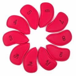 19th Hole Custom Shop 10 Pc/Set PU Skull Golf Iron Club Head Cover, Red